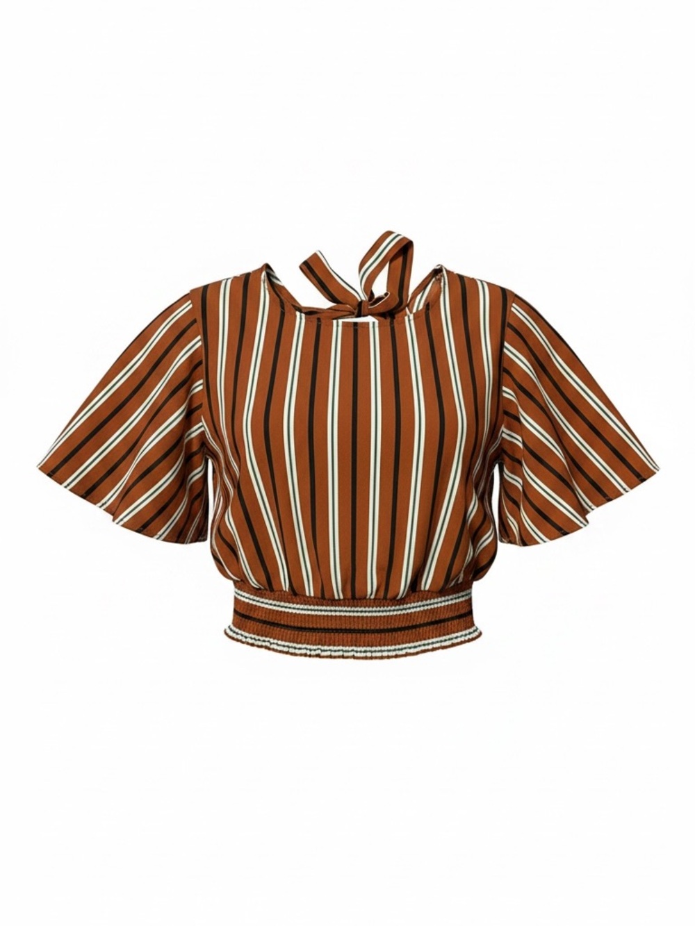 Forever 21 Rust and White Striped Tie-Neck Crop Top